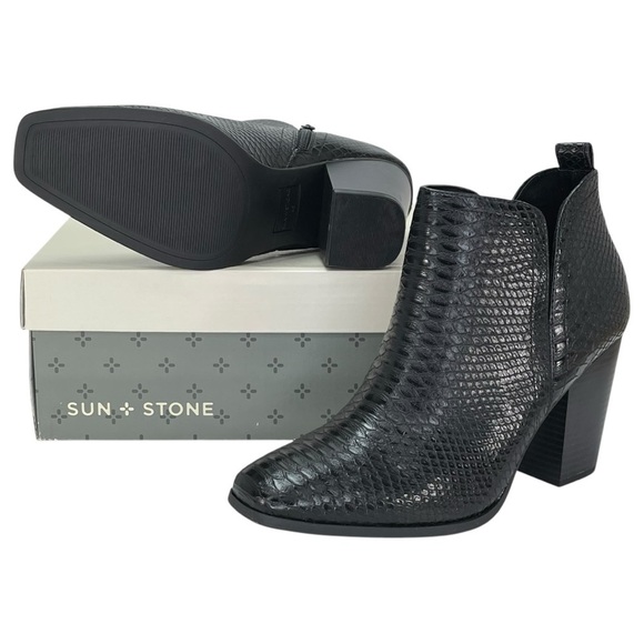 Sun + Stone Shoes - Sun + Stone Pollyy Black Faux Snakeskin Style Womens Ankle Boots Size 8.5M